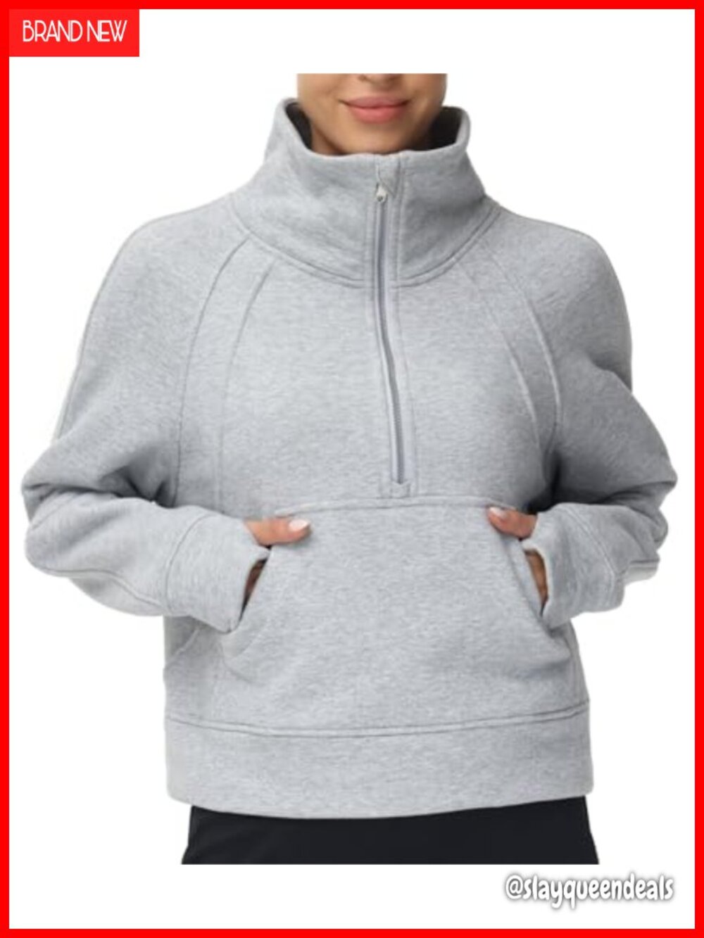 Women's Half Zip Fleece Crop Sweatshirt with Kangaroo Pocket